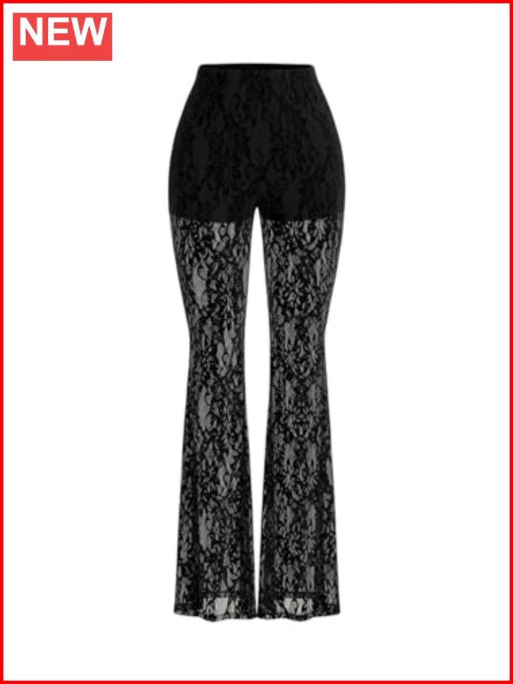 Women's Floral Lace Flare Pants High Waisted Sheer Bell Bottom Trousers Rave